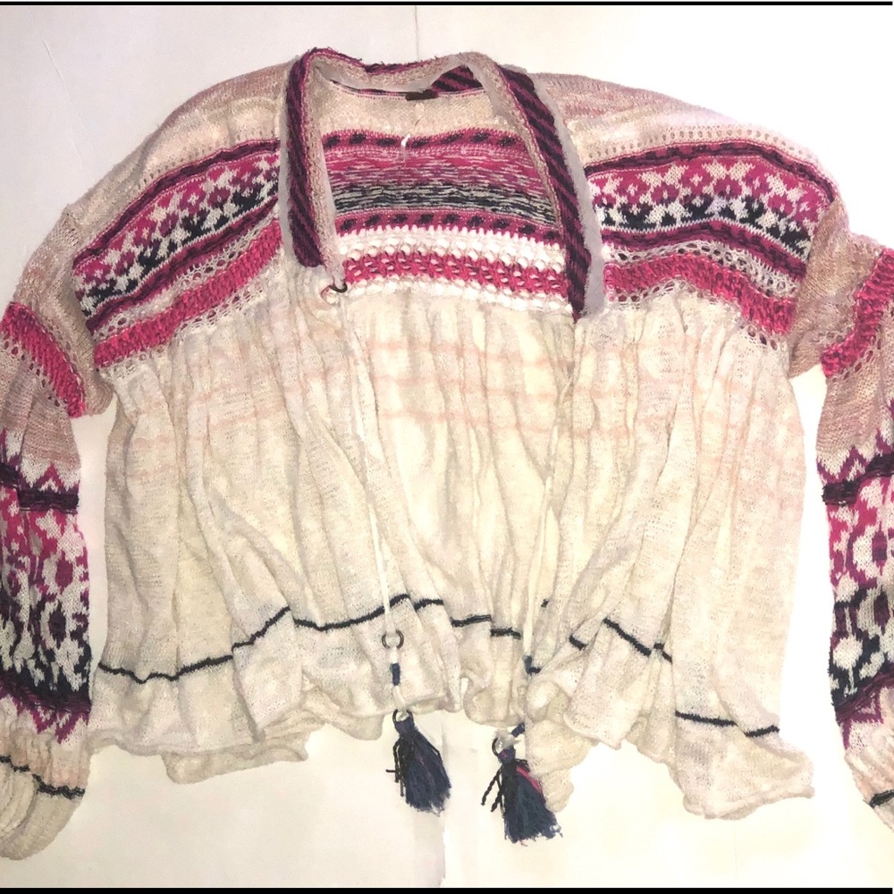 Free people open front sweater with tassels